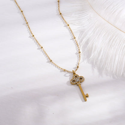 UNLOK Beaded Gold Chain with Zirconia Embellished Key Pendant