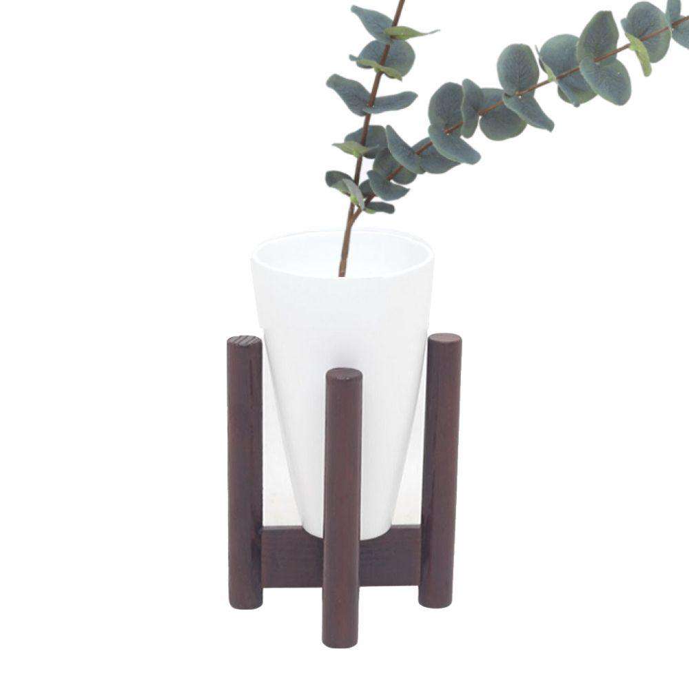 Vase – Weiße Bambus-Tischpflanze im Mid-Century-Stil auf Holzständer