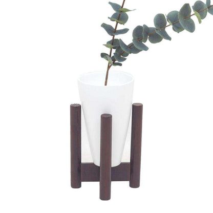 Vase – Weiße Bambus-Tischpflanze im Mid-Century-Stil auf Holzständer