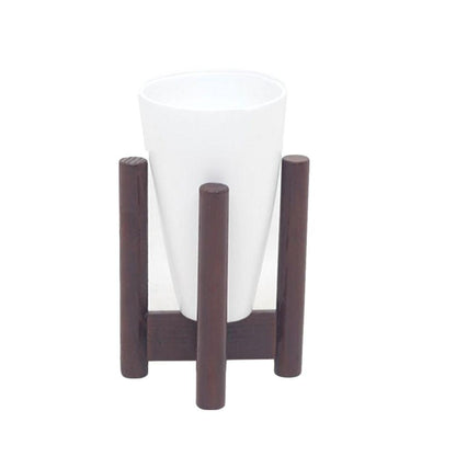 Vase – Weiße Bambus-Tischpflanze im Mid-Century-Stil auf Holzständer