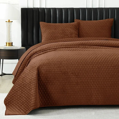 Plume 3 Pc Velvet Light Weight Quilted Comforter Set - Multiple Options