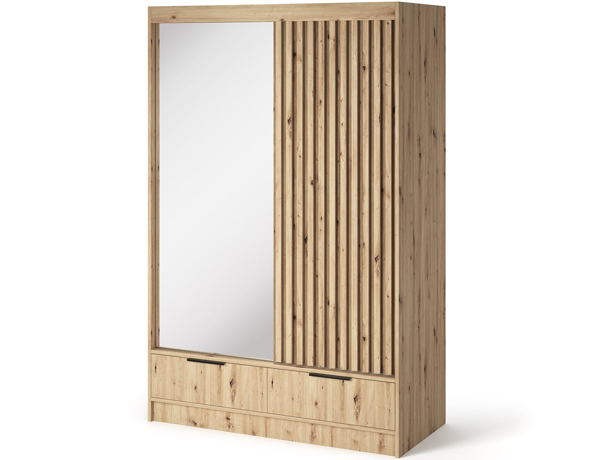 Voodi II Oak Wood Paneled Free Standing Wardrobe - Light Artisan Oak