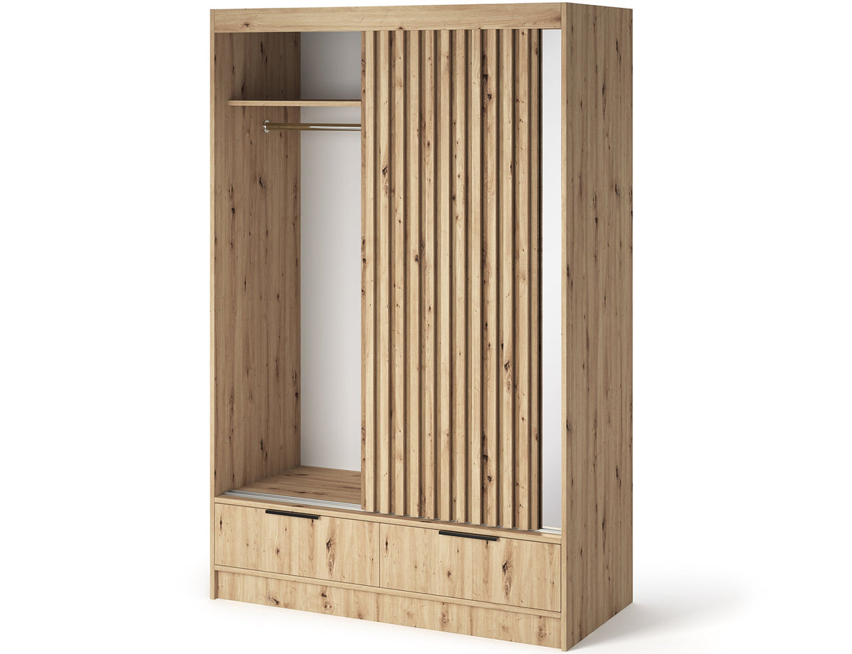 Voodi II Oak Wood Paneled Free Standing Wardrobe - Light Artisan Oak