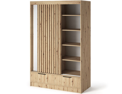 Voodi II Oak Wood Paneled Free Standing Wardrobe - Light Artisan Oak