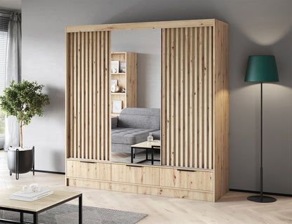 Voodi III Oak Wood Paneled Free Standing Wardrobe - Light Artisan Oak