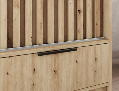 Voodi III Oak Wood Paneled Free Standing Wardrobe - Light Artisan Oak