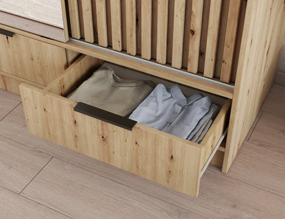Voodi III Oak Wood Paneled Free Standing Wardrobe - Light Artisan Oak