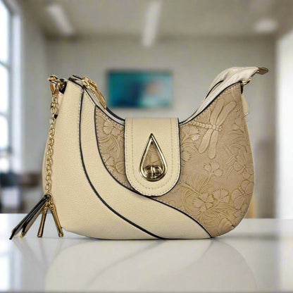 Temptation Italy Faux Leather Small Shoulder Bag with Dragonfly and Flowers