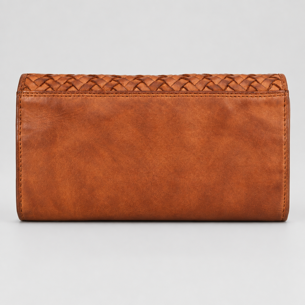 MET Women’s Leather Basket Weave Wallet. Artisan Woven Multi-Card Organizer