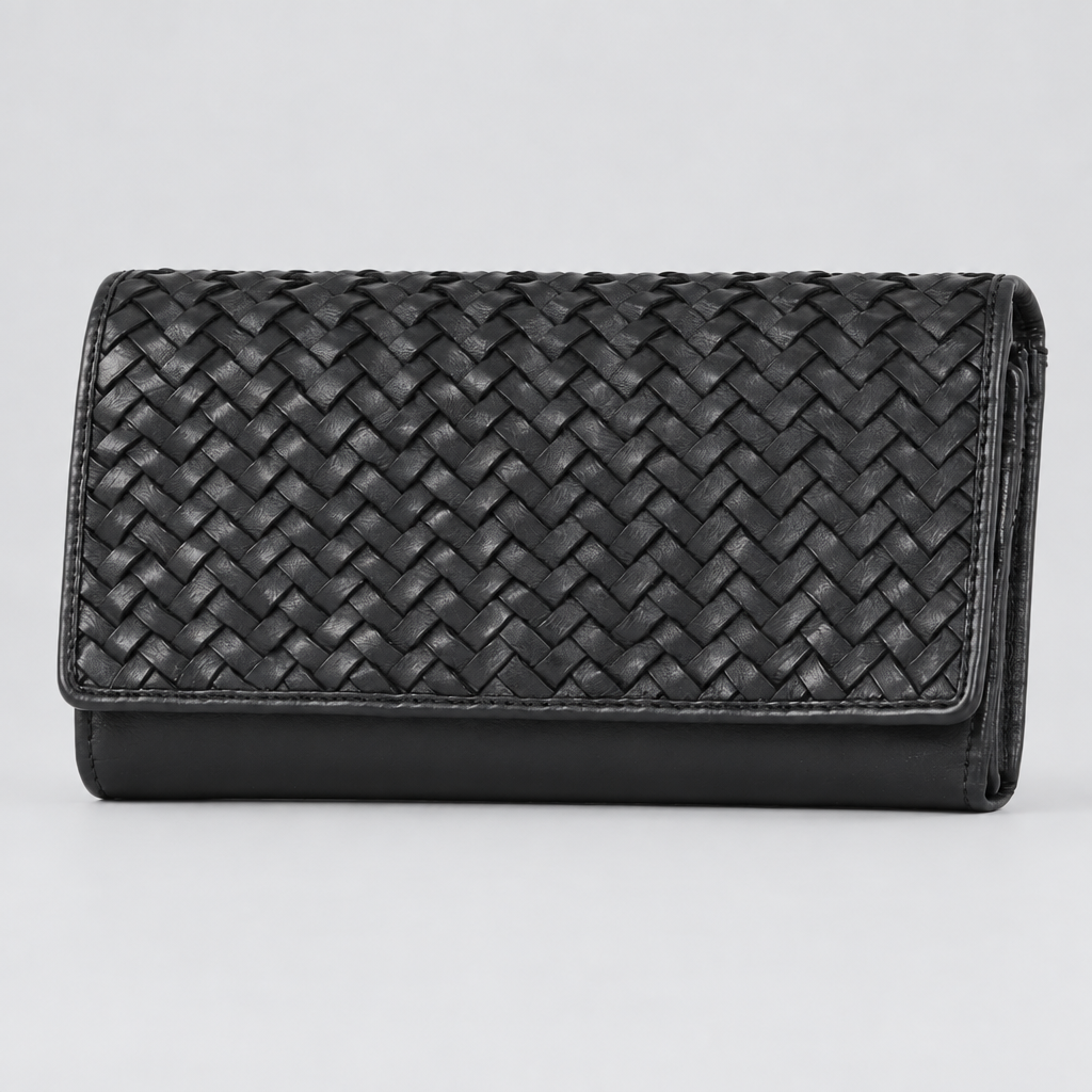 MET Women’s Leather Basket Weave Wallet. Artisan Woven Multi-Card Organizer