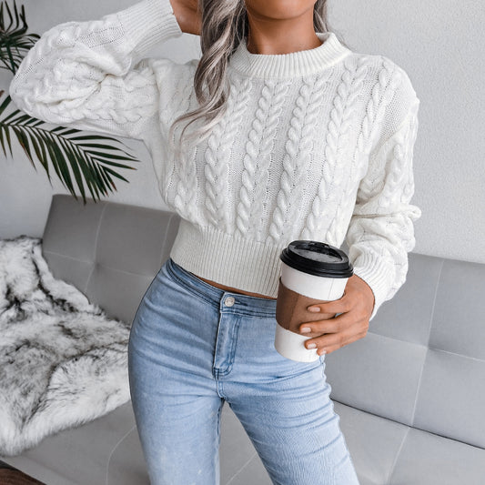 Women’s Autumn Knit Sweater Crop Top – Stylish Cropped Pullover Jumper