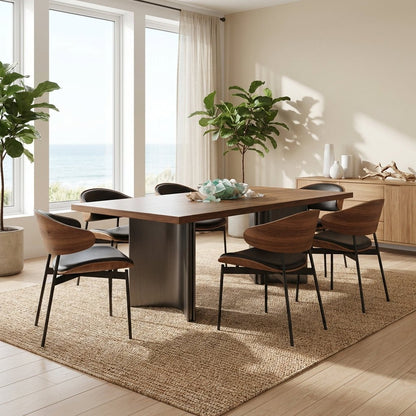 Aero Curve Walnut & Leather Dining Set with 6 Chairs