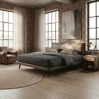 Aries Minimalist Brown Faux Leather Bed