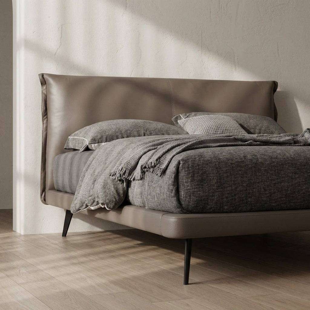 Aries Minimalist Brown Faux Leather Bed