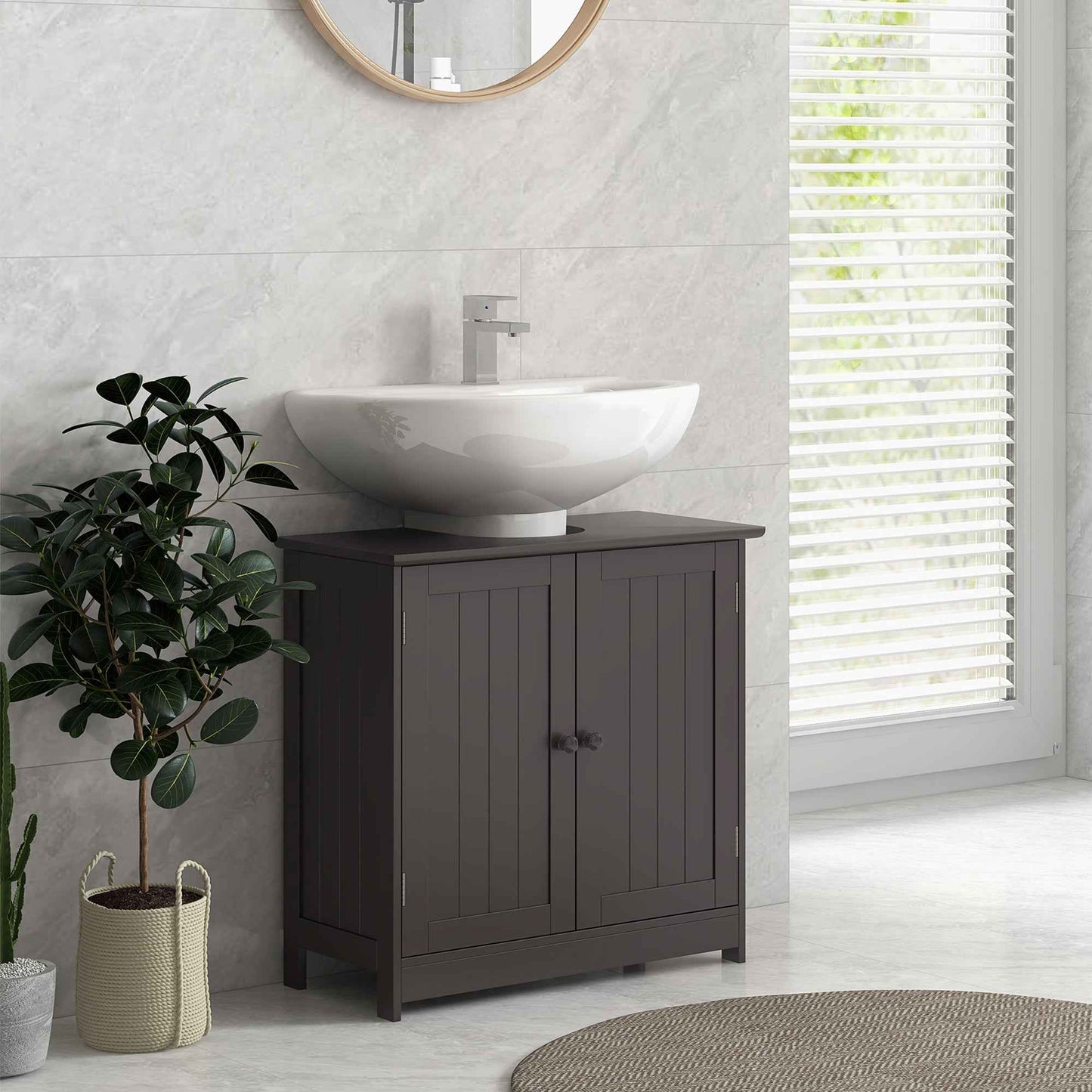 Bathroom Vanity Cabinet, Under Sink Bathroom Cabinet with 2 Doors and Adjustable Shelf, Coffee