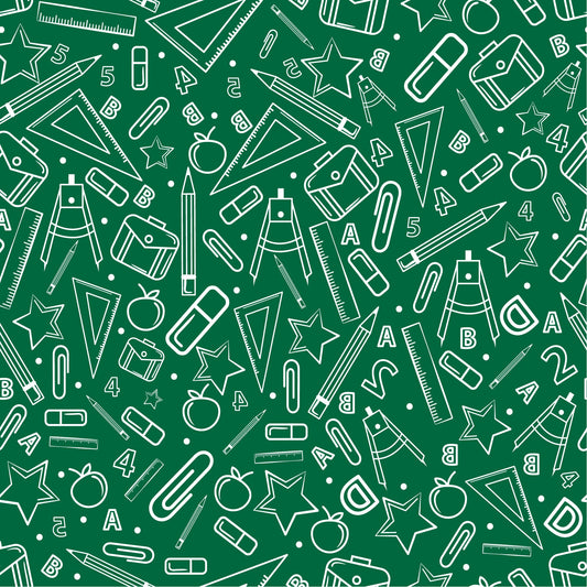 Craft HTV Back to School - School Supplies with Green background Pattern