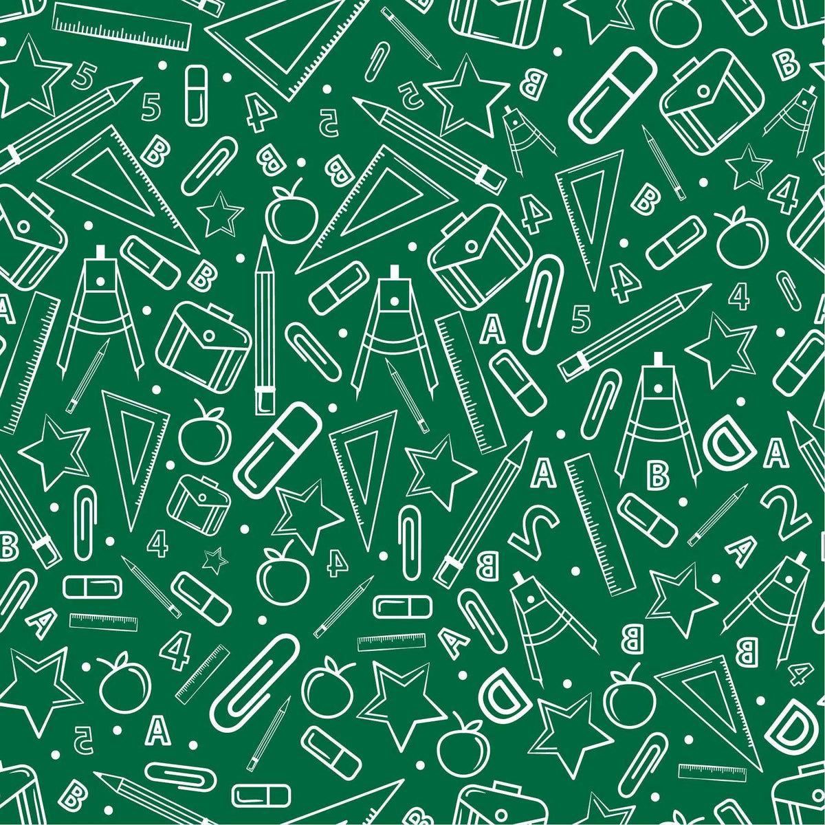 Back to School - School Supplies with Green background pattern Adhesive Vinyl