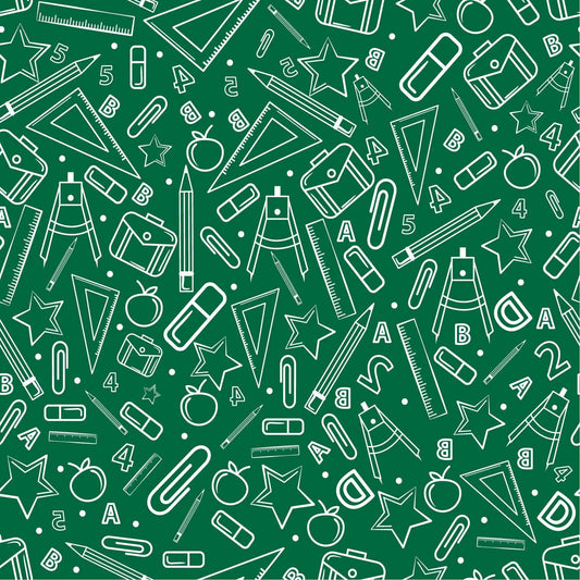 Back to School - School Supplies with Green background pattern Adhesive Vinyl