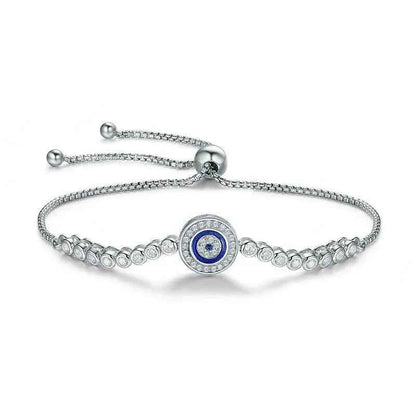 Sterling Silver Evil Eye Tennis Bracelet with CZ – Adjustable