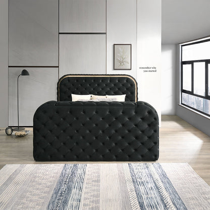 Tagus スマートプラットフォームベッド（LED/暖炉/TVスタンド付き） - ブラック