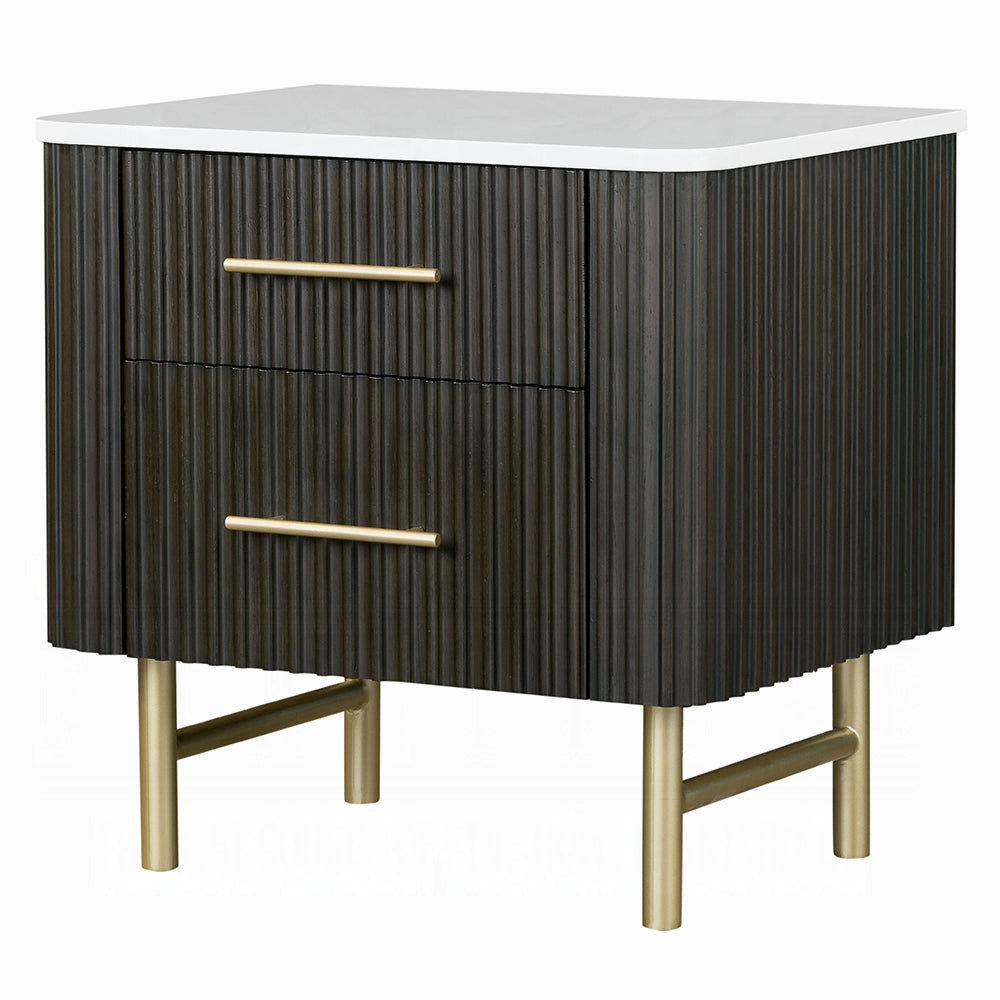 Laffery Luxury Chanel Detail Faux Marble Top Nightstand - Espresso
