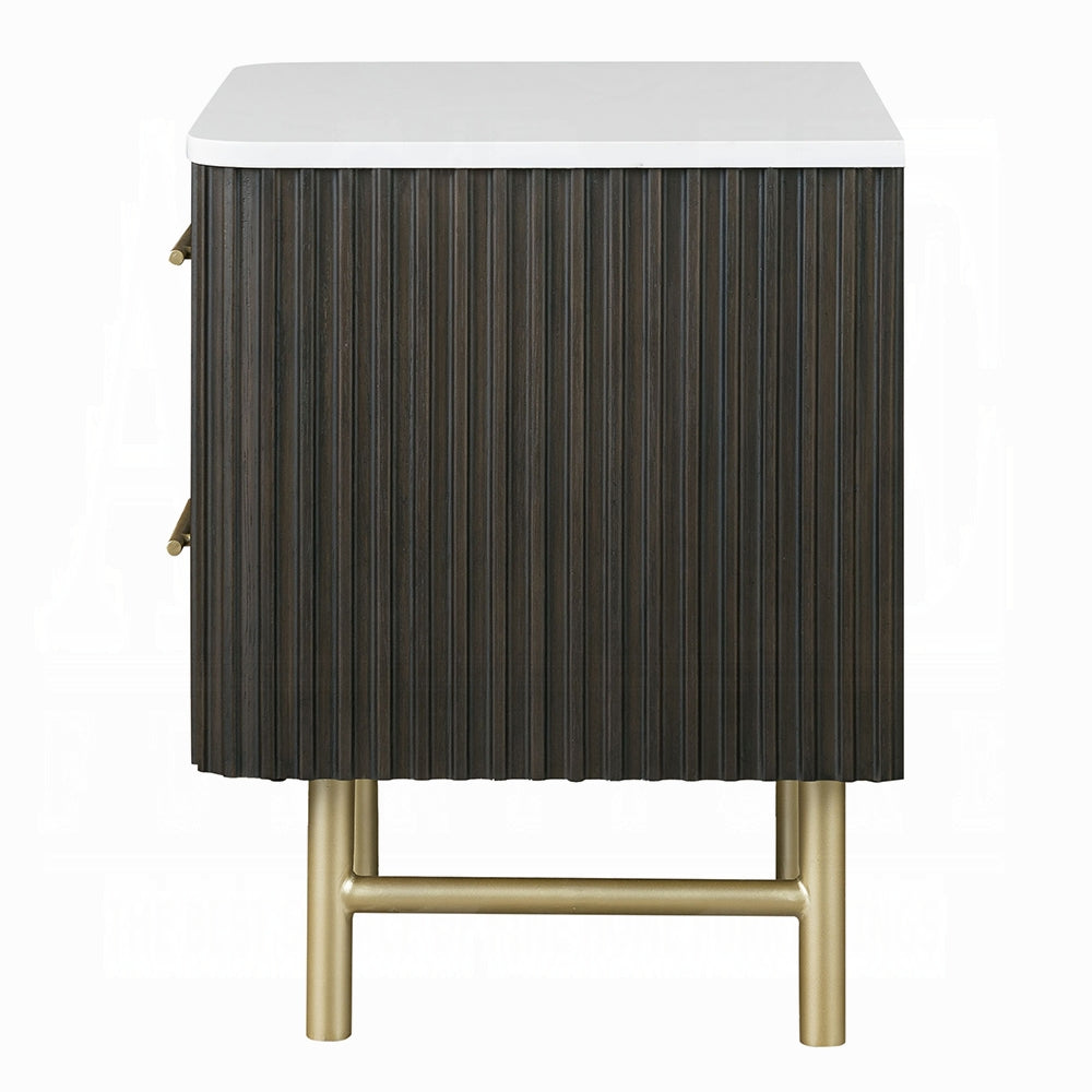 Laffery Luxury Chanel Detail Faux Marble Top Nightstand - Espresso