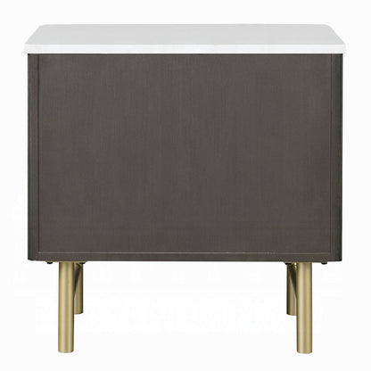 Laffery Luxury Chanel Detail Faux Marble Top Nightstand - Espresso