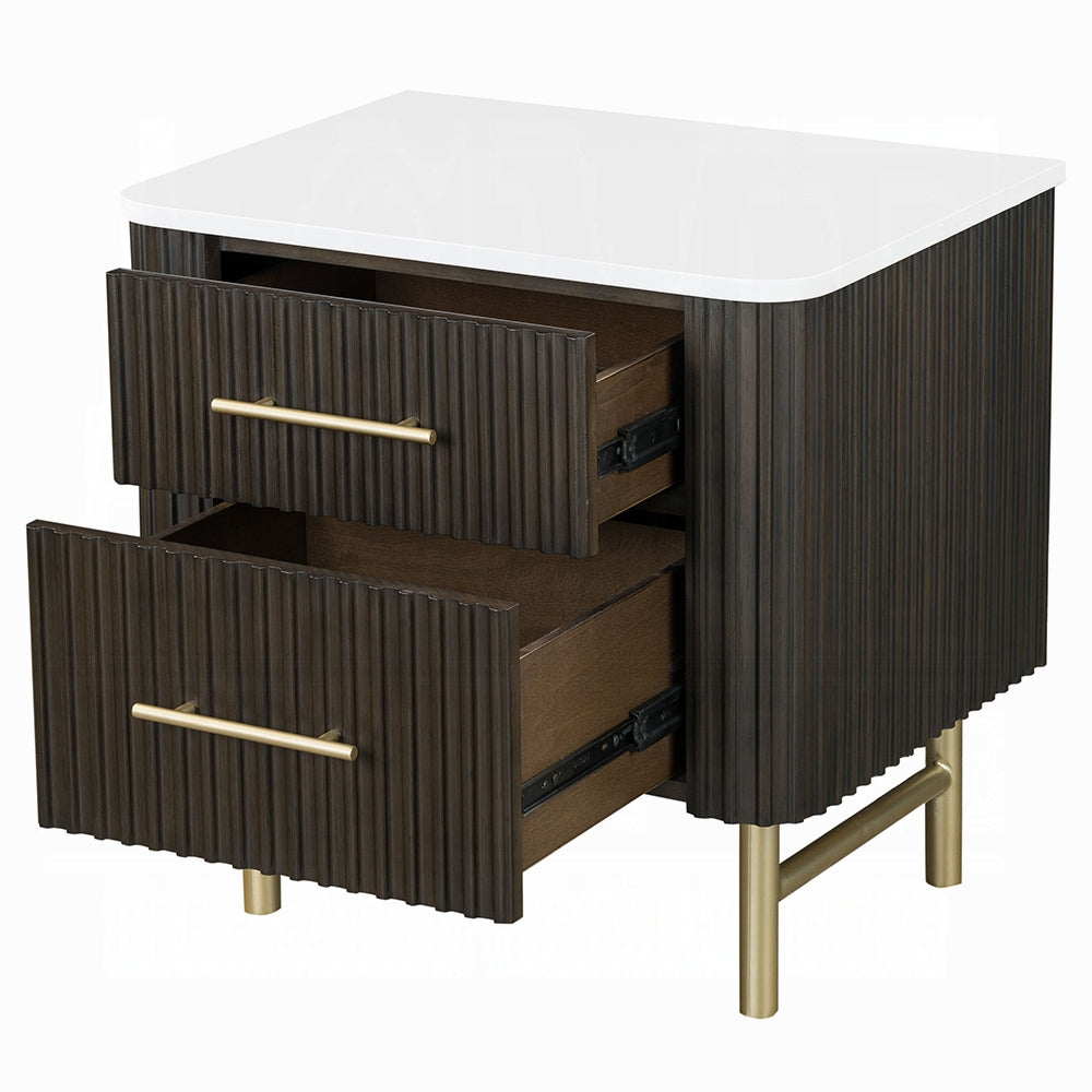 Laffery Luxury Chanel Detail Faux Marble Top Nightstand - Espresso