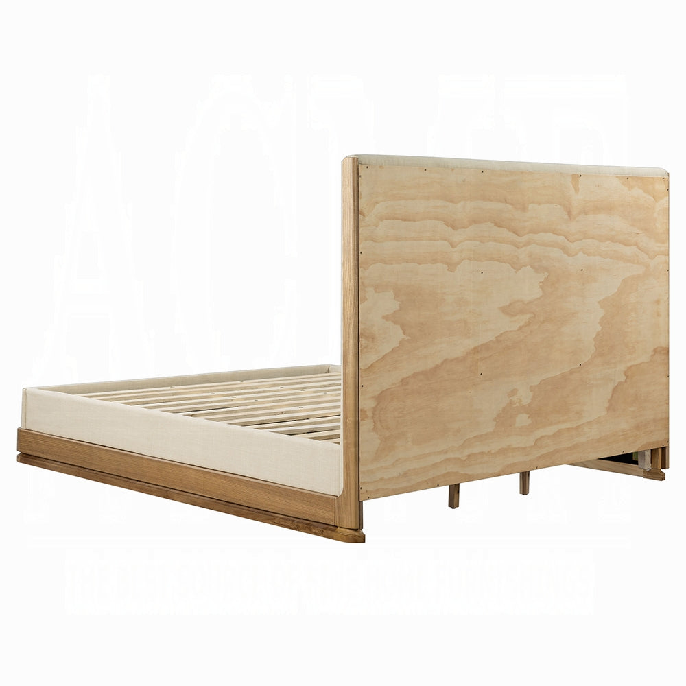 Yami Wood Detail Upholstered Platform Bed - Beige Oak