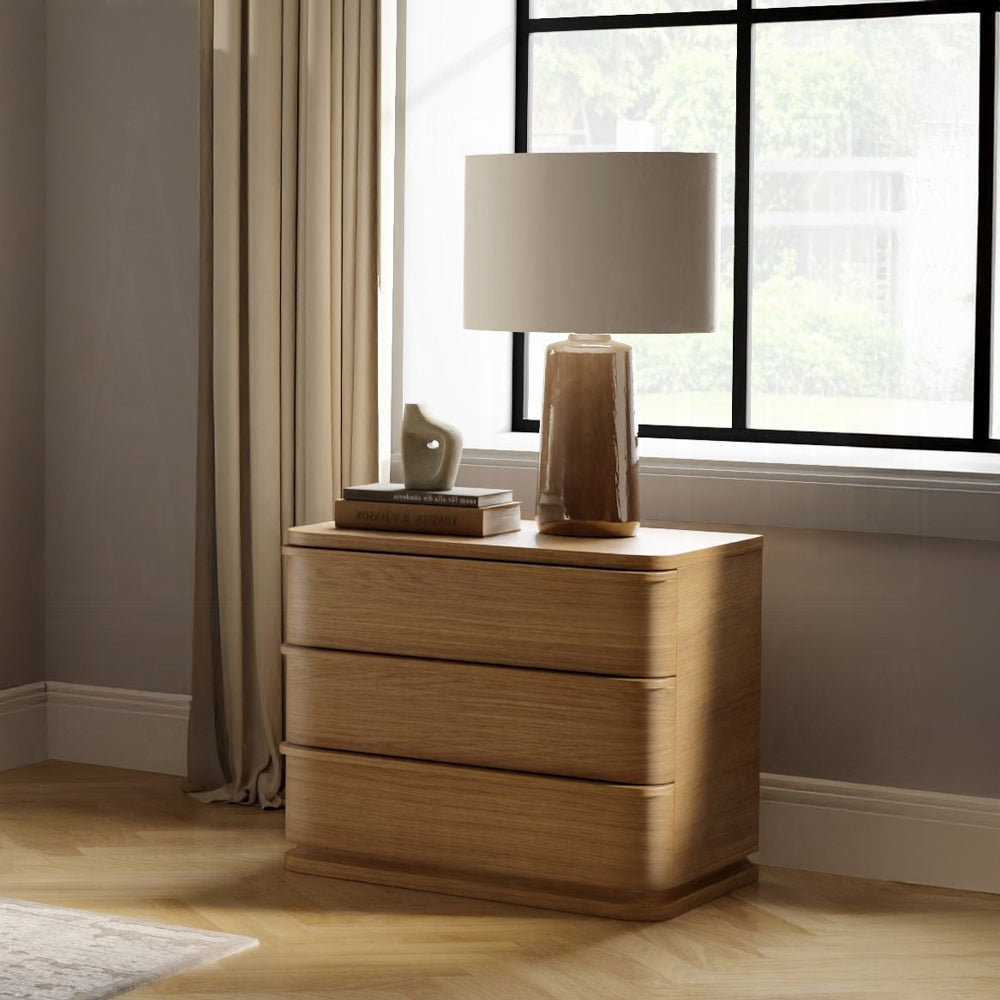Yami 3 Drawer Wood Nightstand - Beige Oak