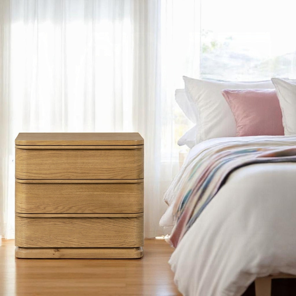 Yami 3 Drawer Wood Nightstand - Beige Oak