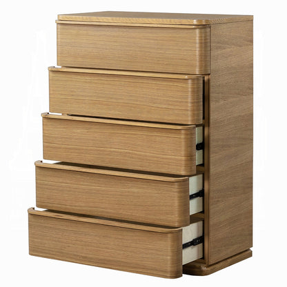 Yami 5 Drawer Tall Wooden Chest - Beige Oak