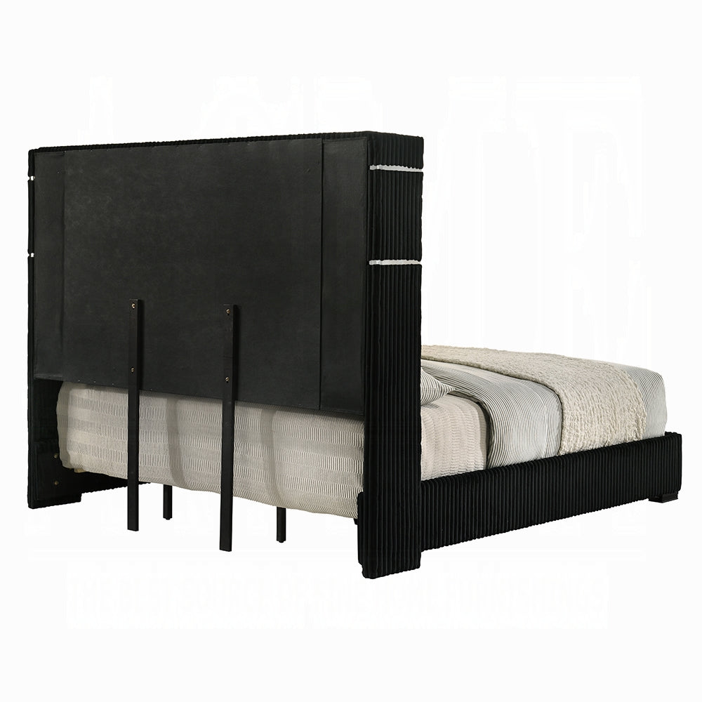 Obsidian Smart Platform Bed with LED/ Fireplace/Reading Light/Speaker/Bluetooth/USB - Black