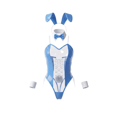 Bunny Girl PU Leather See Through Cosplay Bodysuit Costume Lingerie