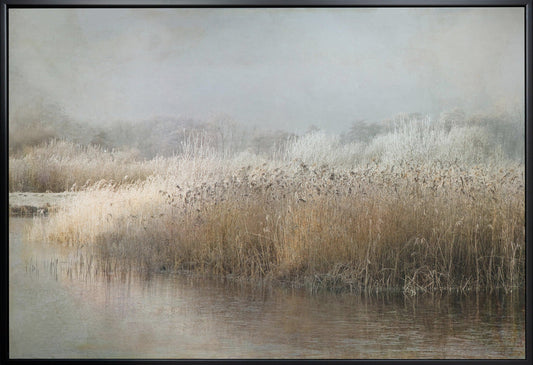 Winter Morning Canvas Wall Art | Frosted Reeds & Lake Landscape Print by Nel Talen | 3 Sizes