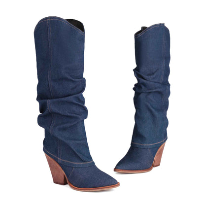 Women's Vintage Cowboy Boots – Pointed Toe Chunky Heel High Tube Fashion Boots