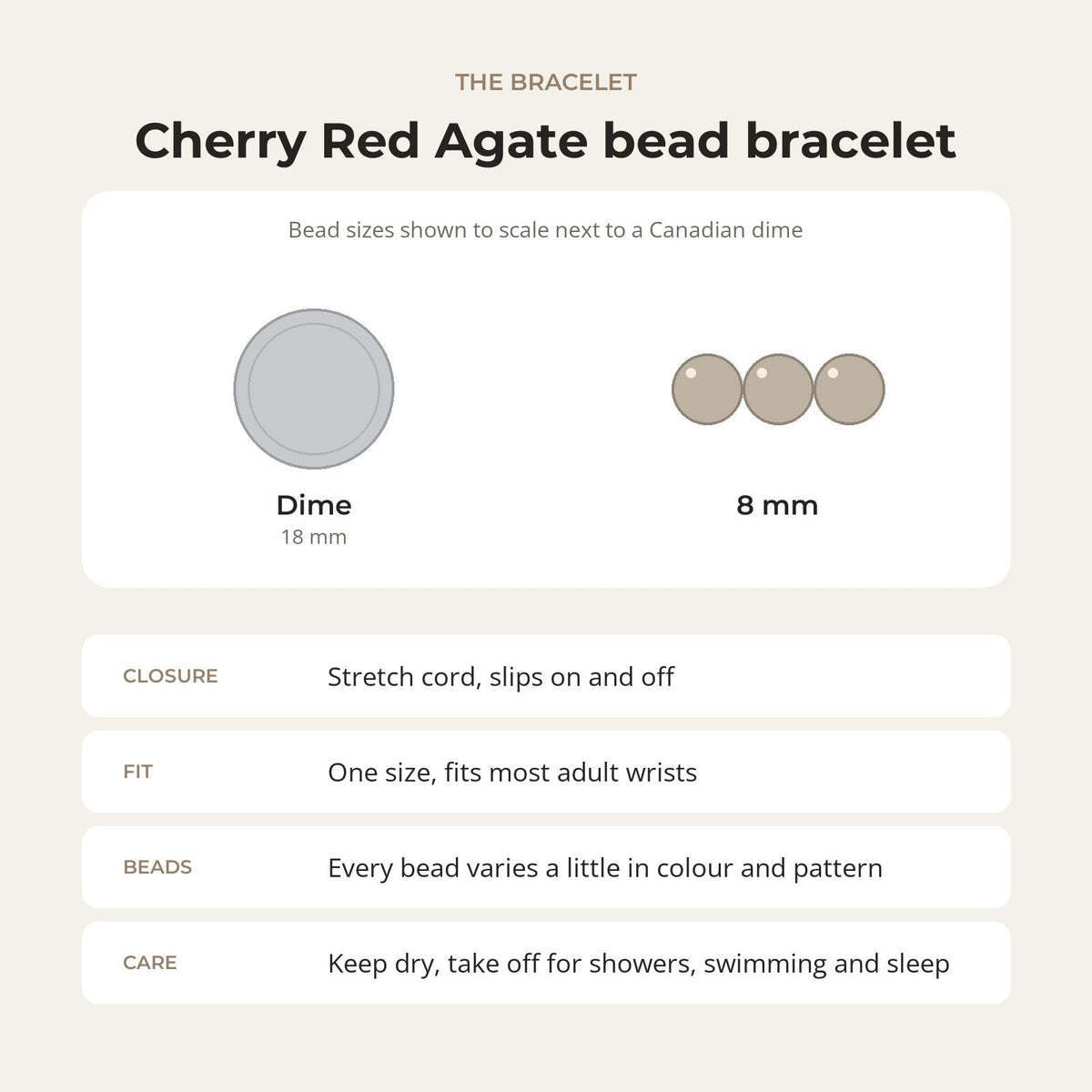 Agate Cherry Red Round Bracelet - 8mm (Enhanced)