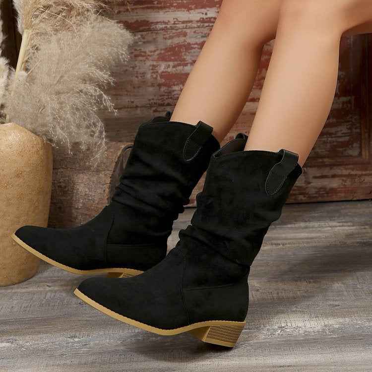 Women's Pointed Toe Suede Boots – Hollow Out PU Ankle Booties with Rubber Sole