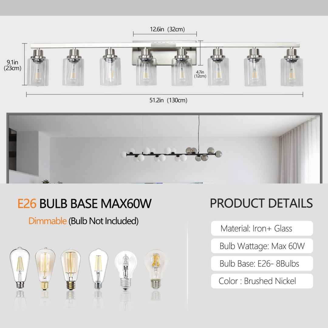 51-Inch 8-Light Brushed Nickel Vanity Light (United States Delivery Only)