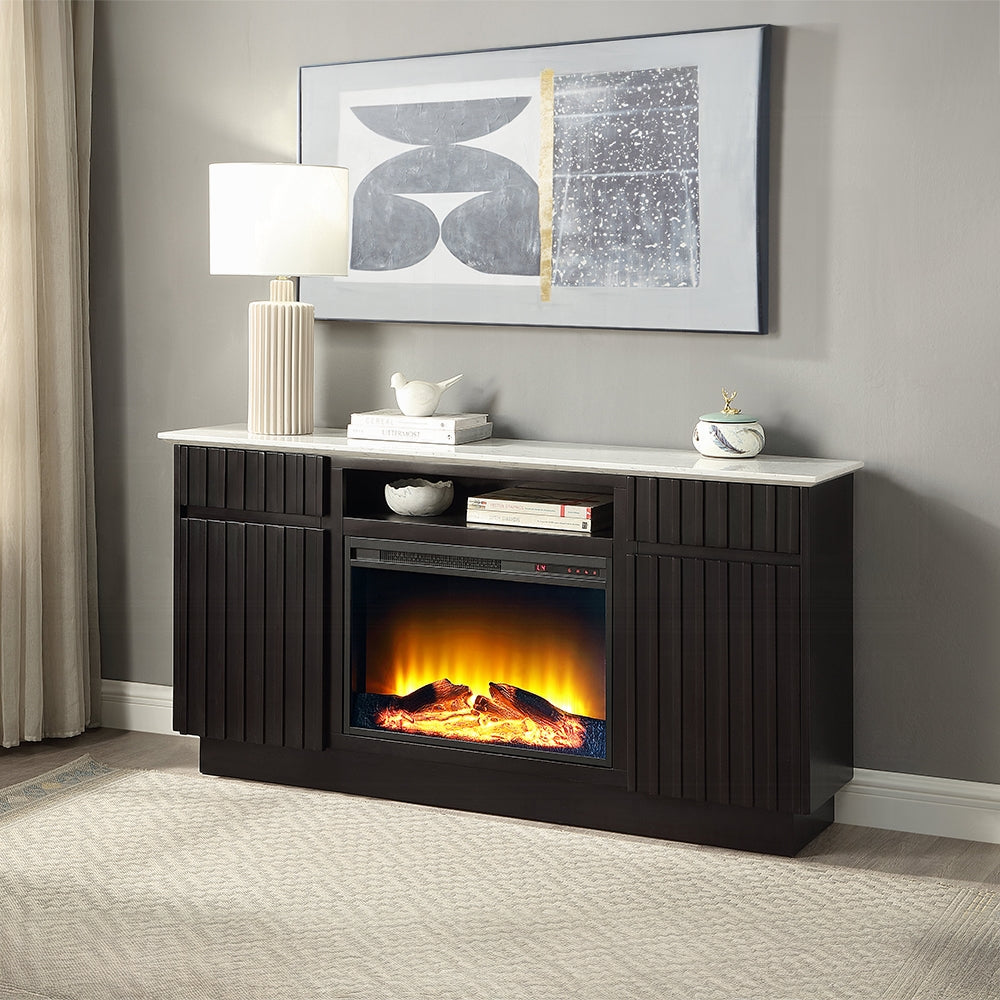 Nocturne Faux Marble Server/Fireplace - Espresso