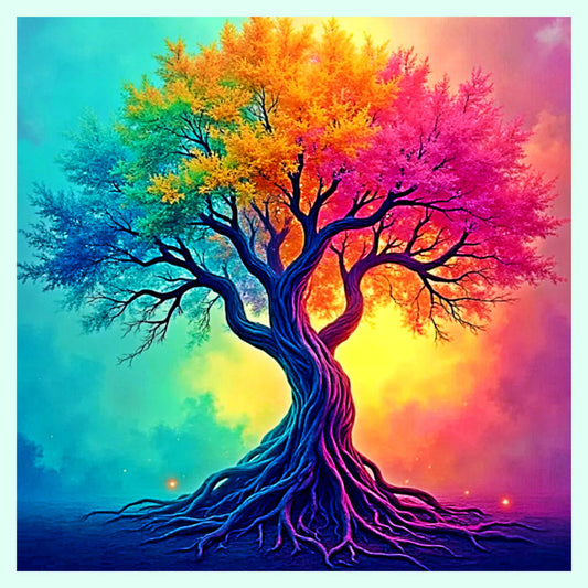 Vibrant Rainbow Tree of Life Digital Art Print – Surreal Nature Wall Decor - AURABAGS SHOP