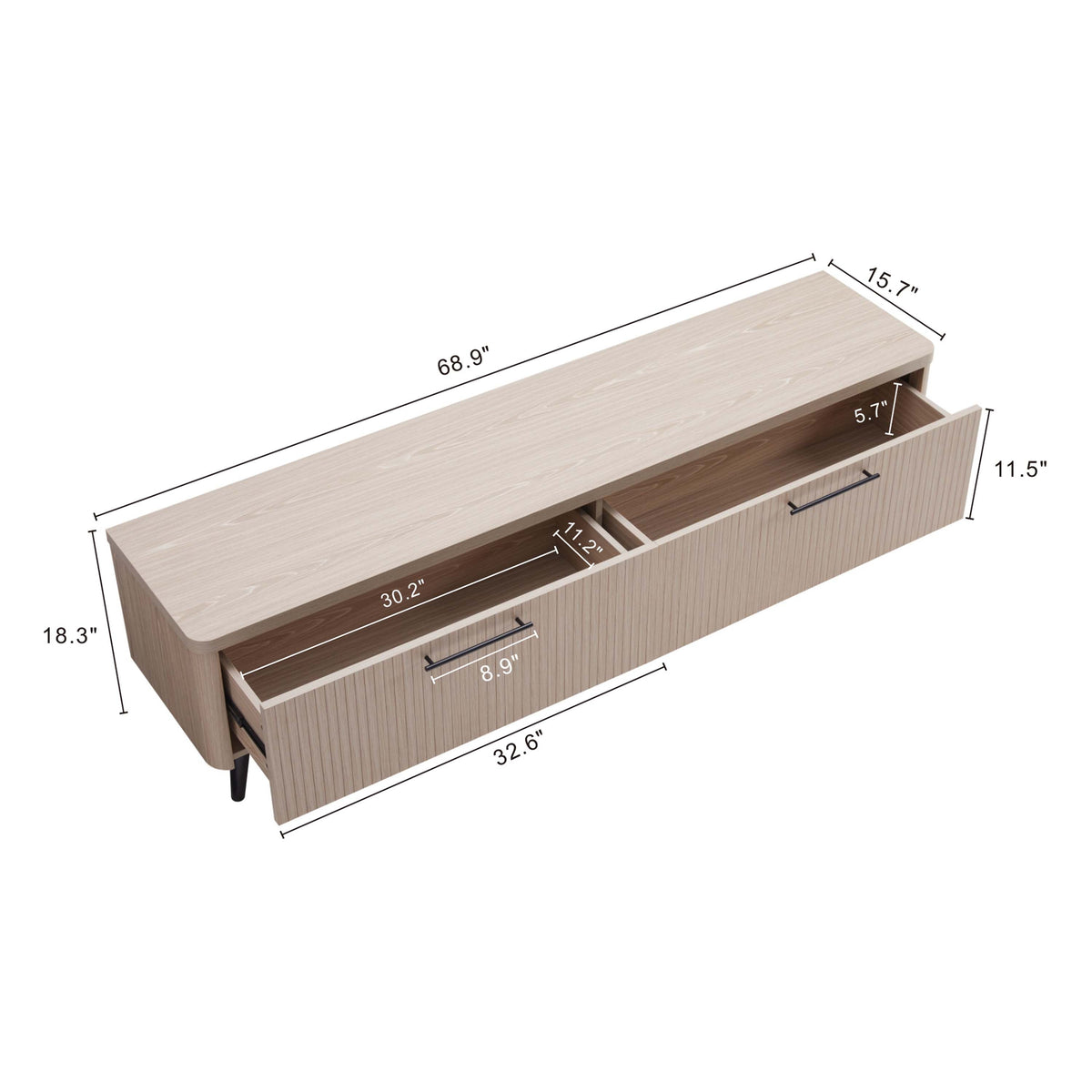 Tempo 69" Fluted TV Stand with 2 Drawers - Multiple Color Options