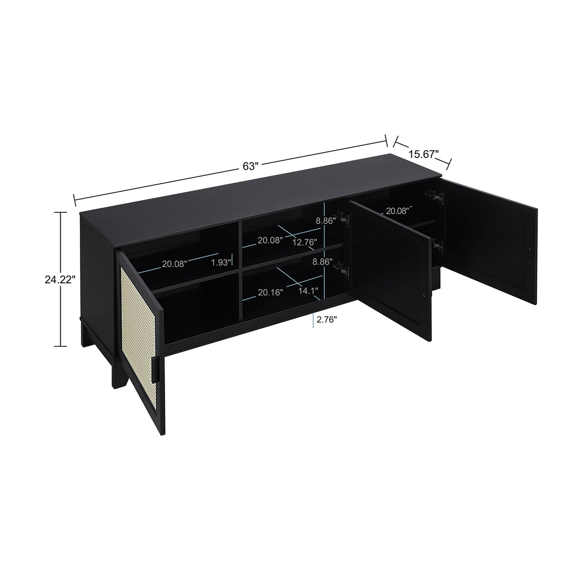 Drift 63" Faux Cane Storage TV Stand - Multiple Color Options