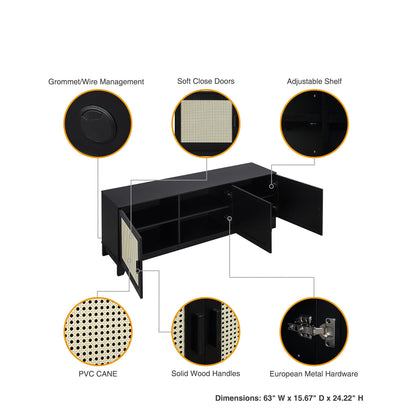 Drift 63" Faux Cane Storage TV Stand - Multiple Color Options