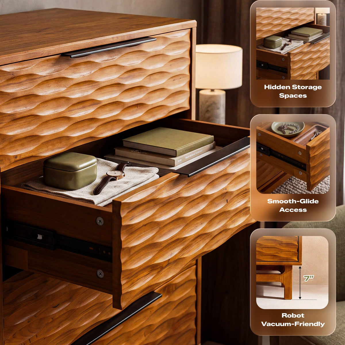 Elara Solid Wood Dresser with 5 Drawers