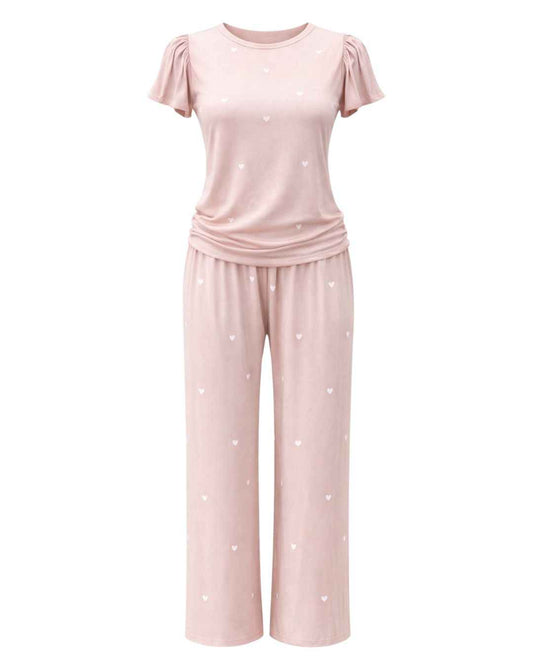 Heartfull PJ – Silky Printed Pajama Set 2PC In Blush Hearts