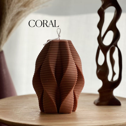 Large Ribbed Swirl Soy Candle: Abstract Geometric Decor