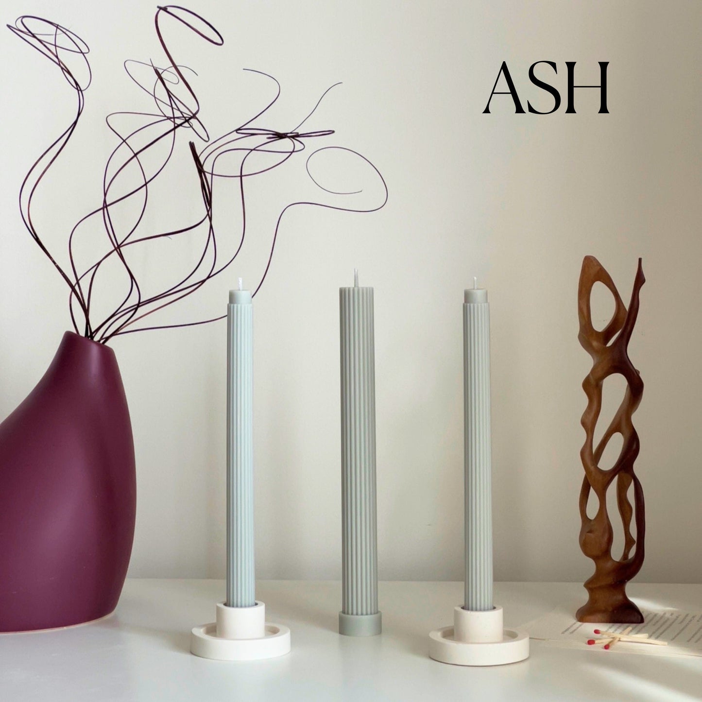 Ribbed Soy Wax Taper Candle: Handmade Unscented Pillar