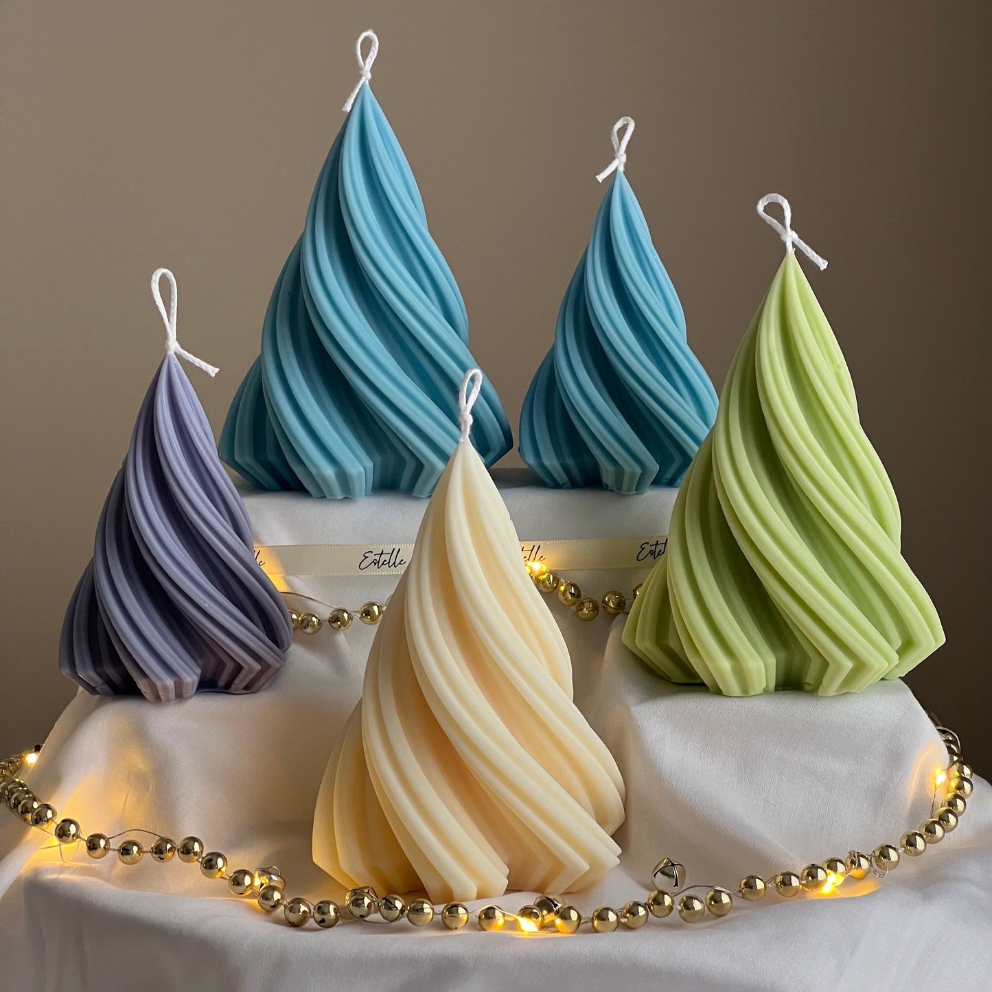 Swirl Ribbed Christmas Tree Candle | Handmade Soy Wax Decor