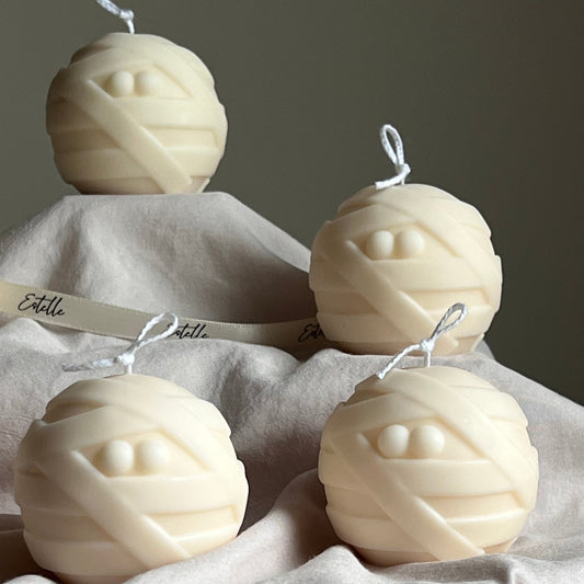 Handmade Halloween Mummy Candle | Sculptural Soy Wax Candle